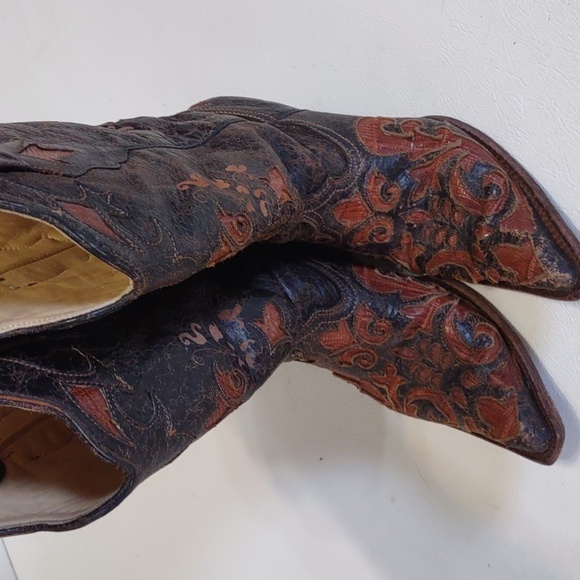 CORAL Leather cowboy boots Leather Cowboy Dancing rodeo boots pointy toe - Picture 7 of 12